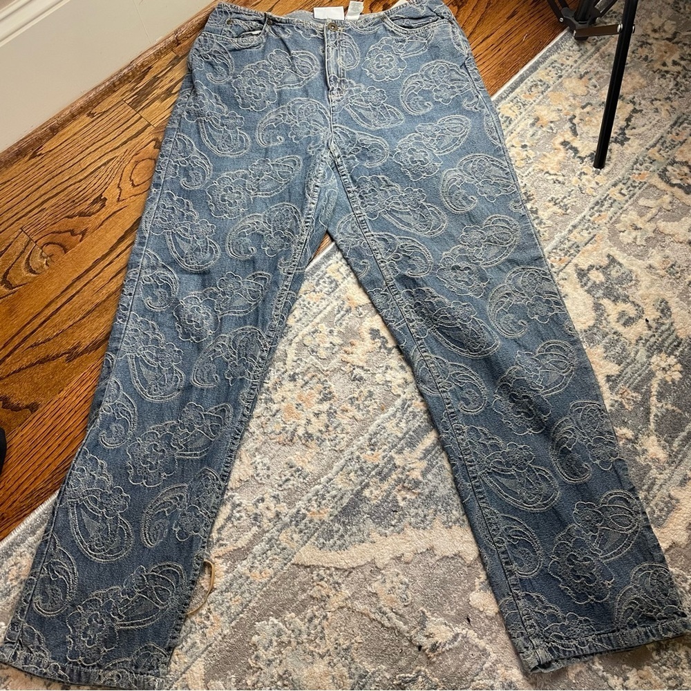 Embroidered Jacquard Paisley Vintage Blue Jeans